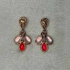 Trifari Gold Tone and Pink Teardrop Earrings